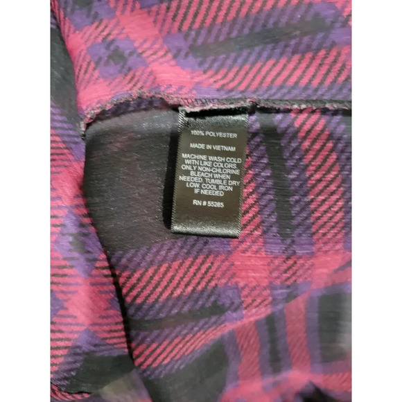 Express women's Burgundy plaid roll up sleeves semi-sheer Blouse  - small - Picture 6 of 8